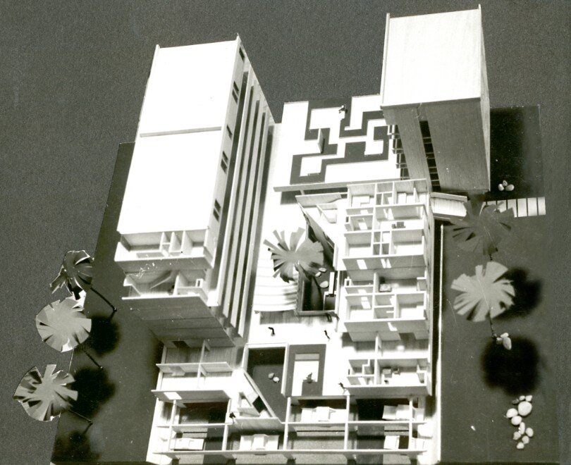 Model of a housing building, seen from above