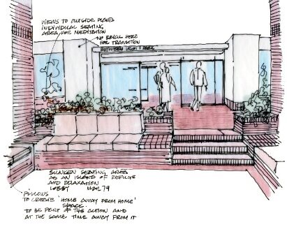 Sketch of the sunken lobby waiting area