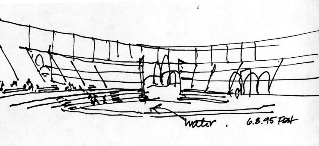 Concept sketch of the Civic Center's undulating structure