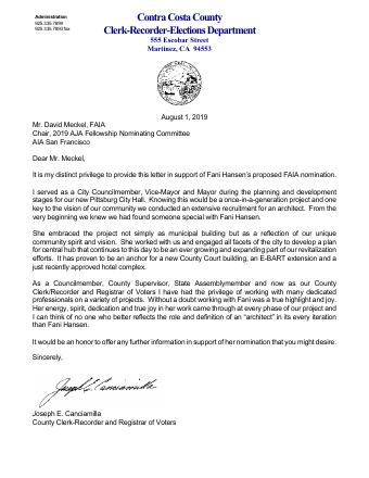 First page of letter: Joe Canciamilla, State Assemblymember