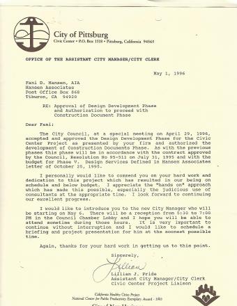 First page of letter: Lillian Pride, Recognizing the Work of DHA
