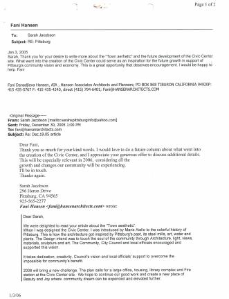 First page of letter: Pittsburg Civic Center, project information