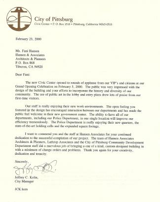 First page of letter: Jeff Kolin, City Manager