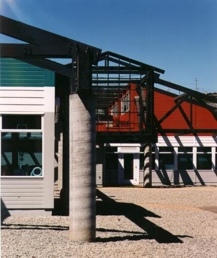 Column and trellis at a classroom entry