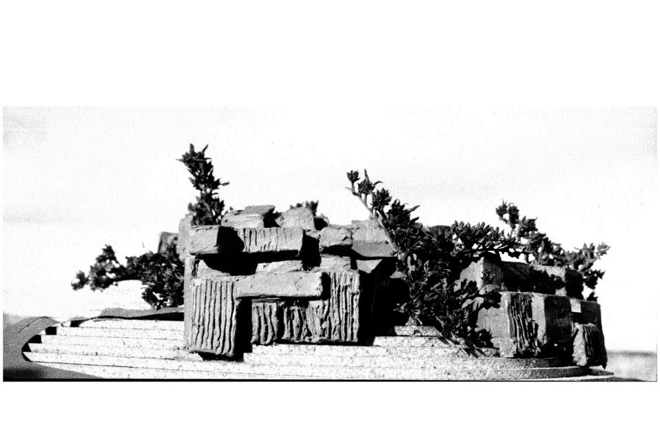 Clay model of the winery as an extension of the hilltop