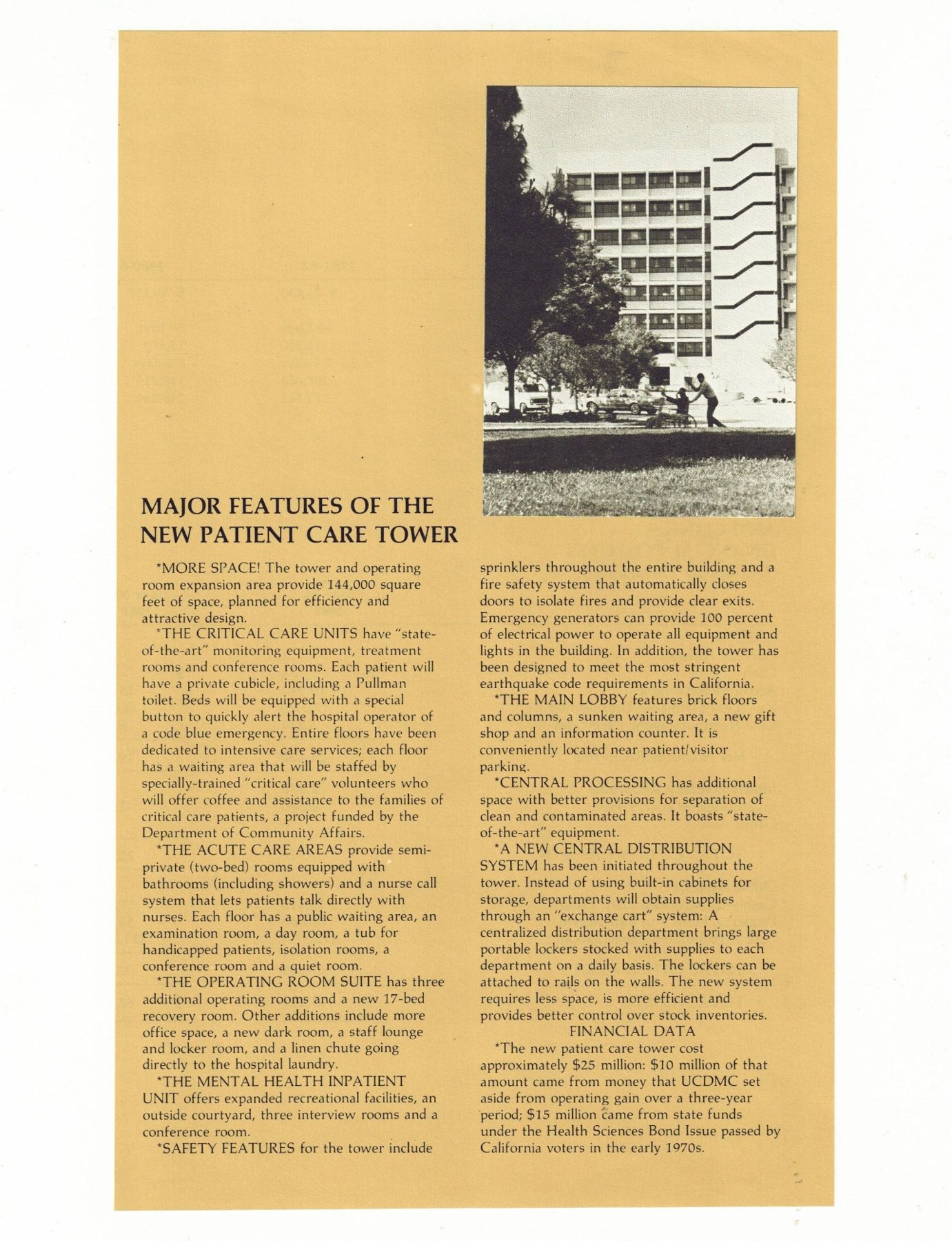 Major Features of the New Patient Care Tower