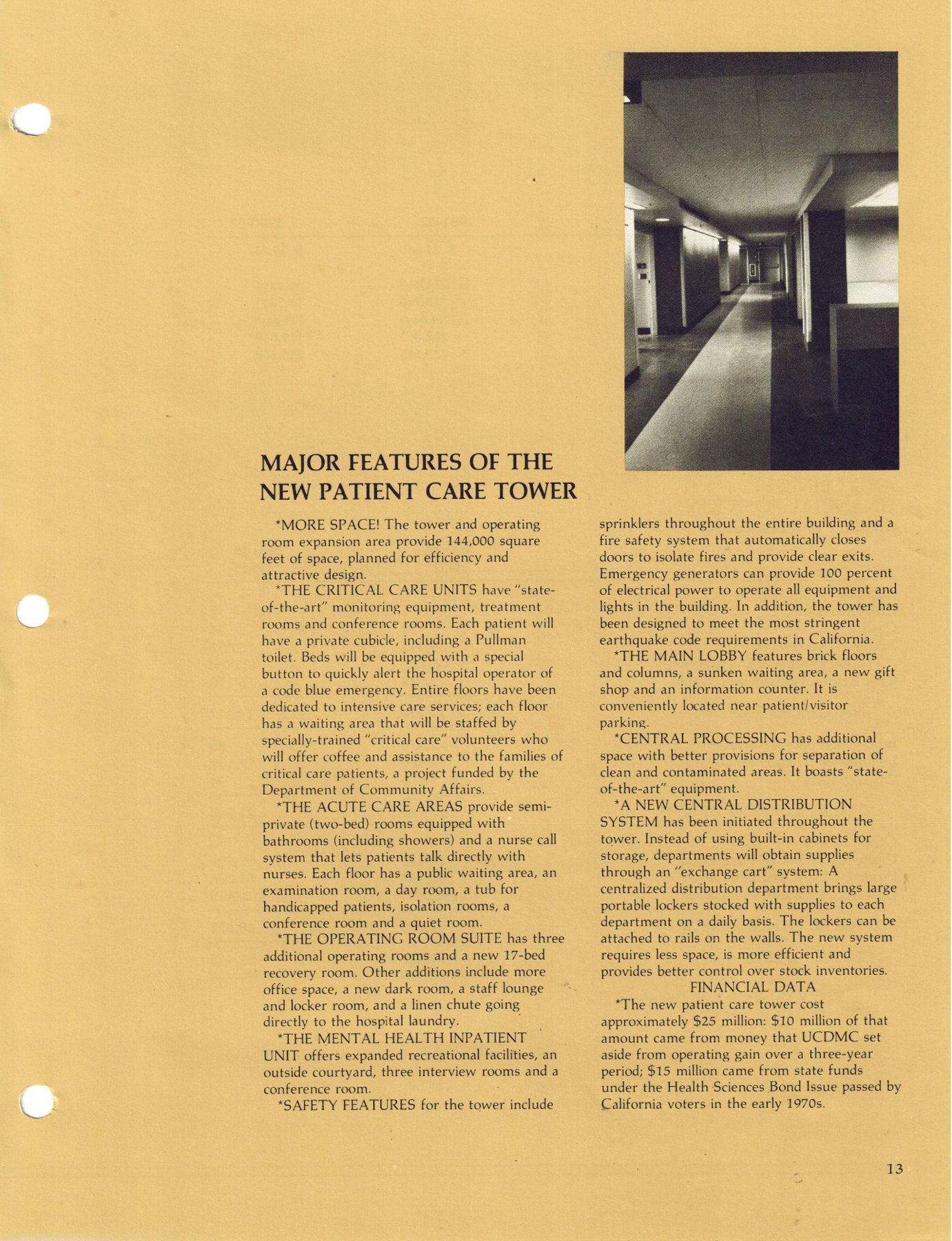 Major Features of the New Patient Care Tower (continued)