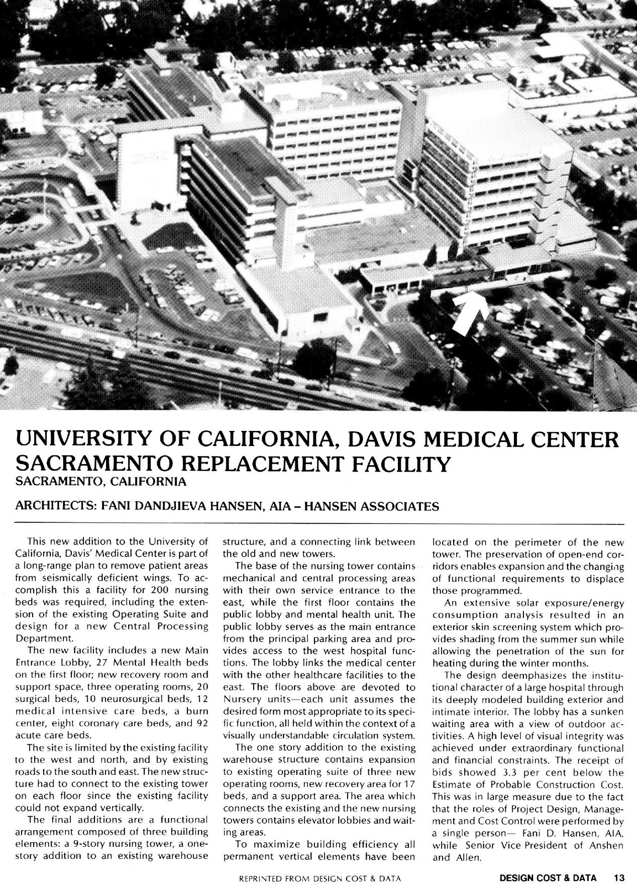 Design Cost & Data: University of California, Davis Medical Center, Sacramento Replacement Facility
