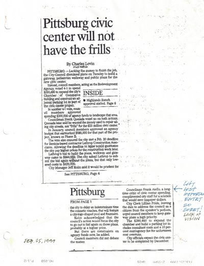 Pittsburg Civic Center Will Not Have the Frills