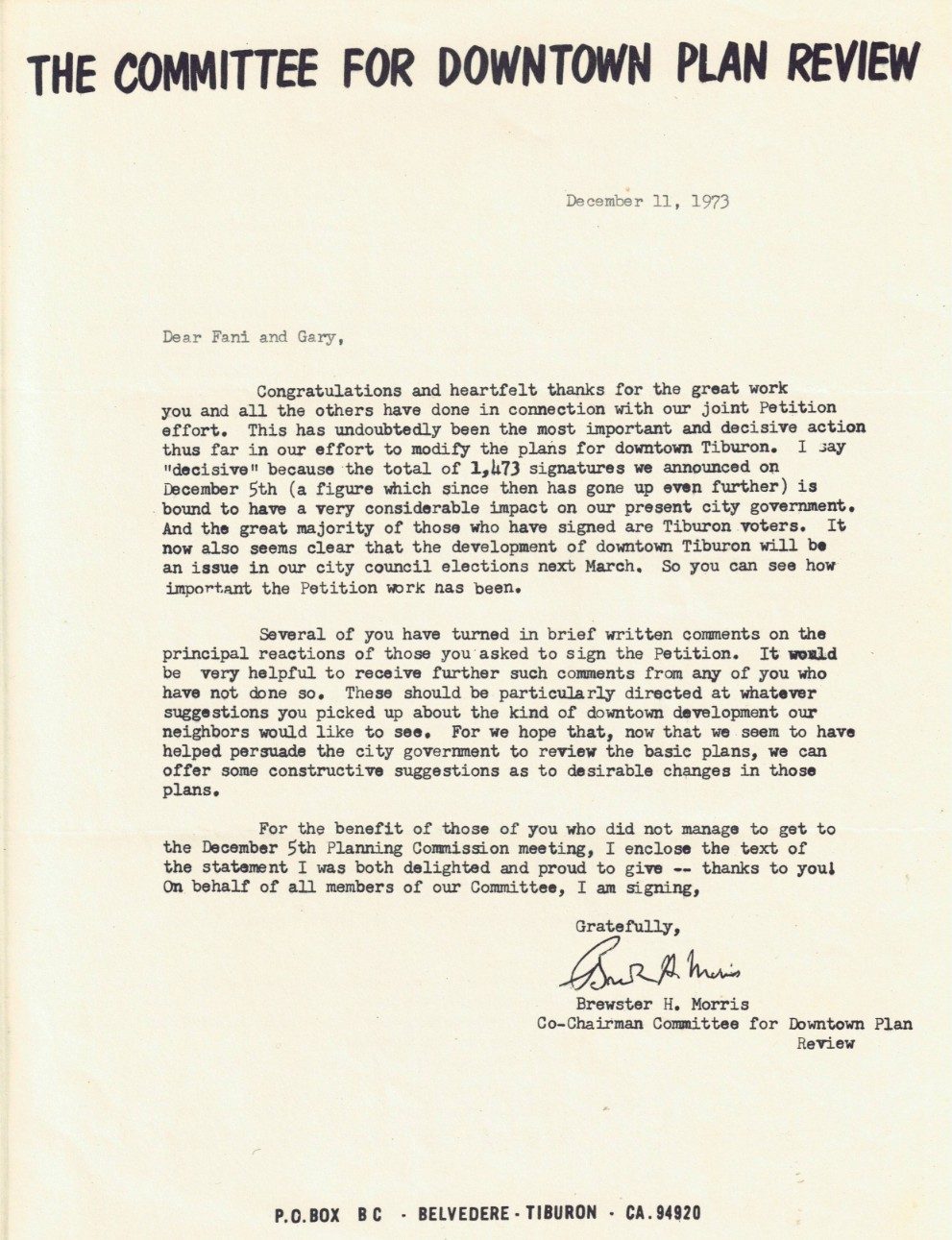 Letter from the Committee for Downtown Plan Review