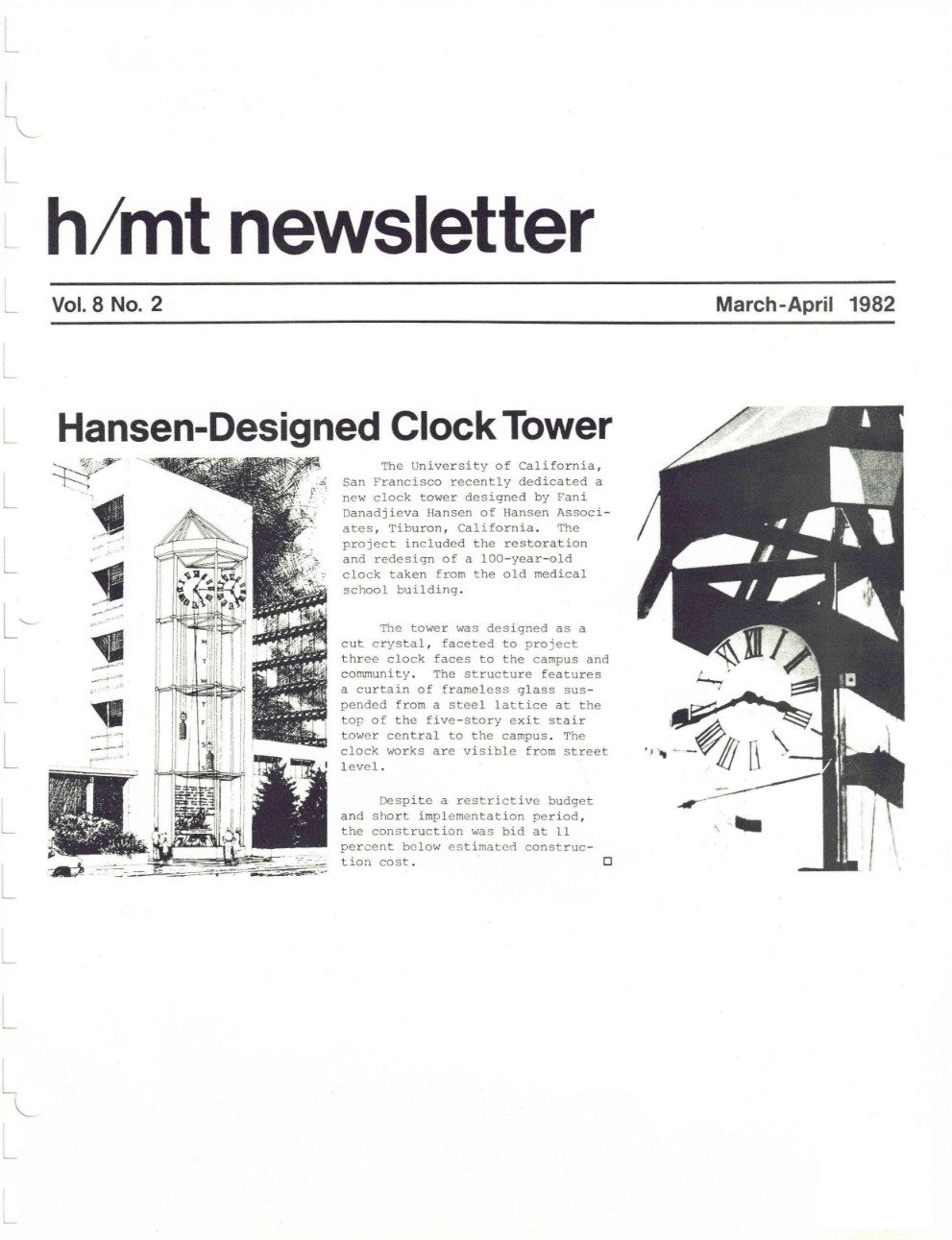 h/mt newsletter: Hansen-Designed Clock Tower, March-April 1982