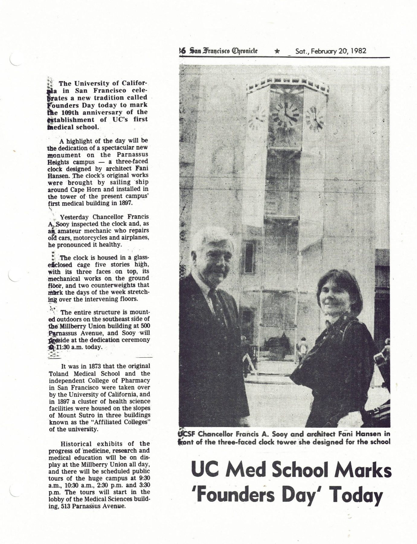 UC Med School Marks ‘Founders Day’ Today, San Francisco Chronicle