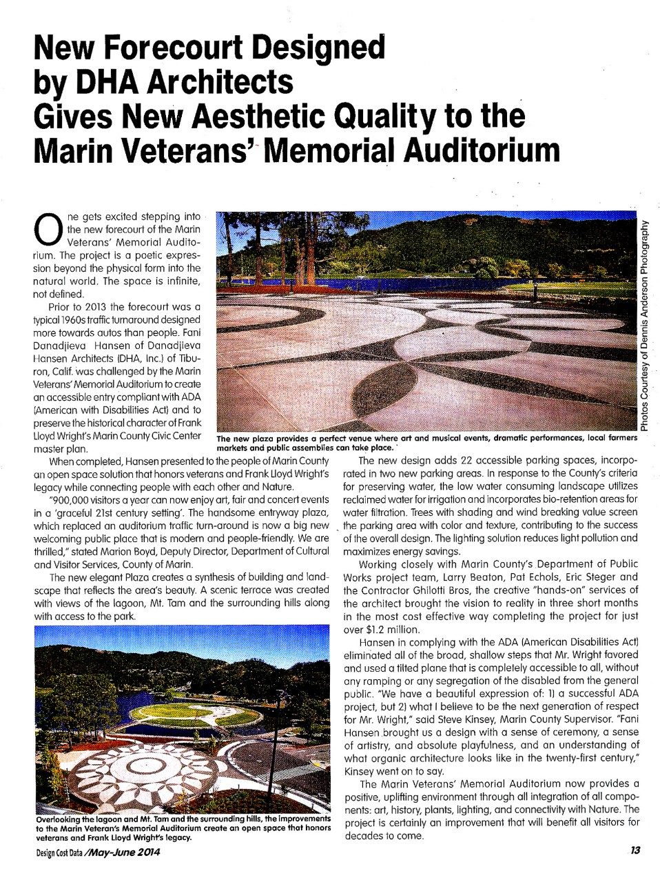 New Forecourt Designed by DHA Architects Gives New Aesthetic Quality to the Marin Veterans’ Memorial Auditorium